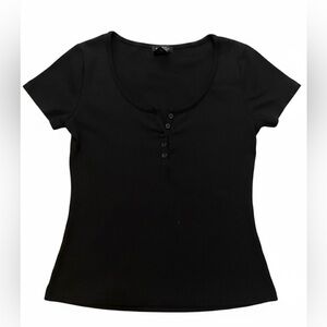 Rue21 Ribbed Henley T-Shirt Short Sleeve Button Neck